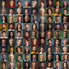 Poster - Collage of adult people of many ages in front of dark backgrounds