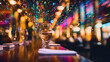 A restaurant adorned with abstract bokeh lights