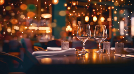 Wall Mural - A restaurant adorned with abstract bokeh lights