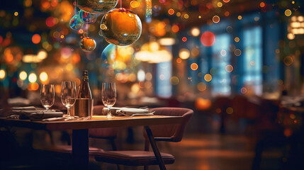 Wall Mural - A restaurant adorned with abstract bokeh lights