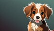 puppy dog head looking to the left, green background with copy space, illustration