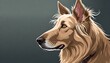 German shepherd head looking left, light green and gray background with copy space, illustration