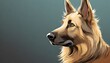German shepherd head looking left, light green and gray background with copy space, illustration