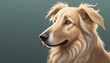 Golden retriever dog head looking to the left, green background with copy space, illustration