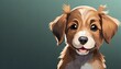 puppy dog head looking to the left, green background with copy space, illustration
