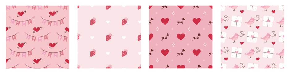 Canvas Print - set of seamless patterns for valentines day. romantic vector backgrounds. ornament for postcards, wa