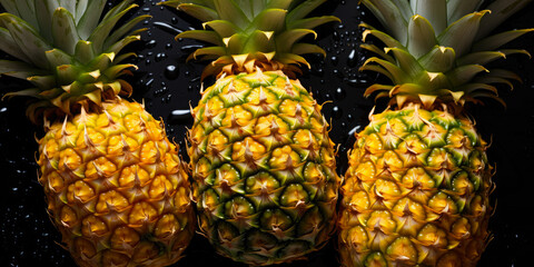 Wall Mural - Pineapple banner. Pineapples background. Close-up food photography