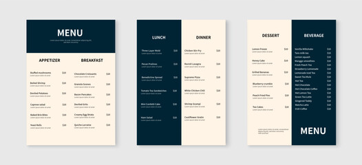 Wall Mural - Elegant restaurant menu design template. Menu layout design for restaurants and cafes. Vector illustration