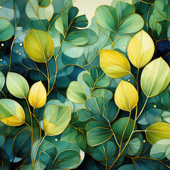 Wall Mural - Watercolor beautiful decorative floral green and yellow background