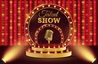 © Ekaterina Karikh - Show talent podium. 3d retro talent show podium with microphone. Show scene, stage, studio or room.