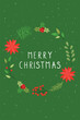Traditional Christmas greeting card with Christmas botanical elements and handwritten Merry Christmas Holidays text.