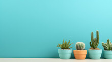 Cactus In A Pot With Blue Wall