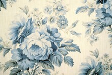 Vintage Wallpaper With Blue Floral Victorian Pattern, Generative AI