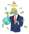 Conspiracy theory concept with businessman reptilian vector illustration
