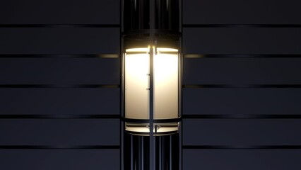 Wall Mural - glass capsule elevator on wall house, hotel or office center moving down. realistic 3d animation.