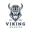 © JoelMasson - Nordic viking logo. Norse warrior icon. Horned barbarian helmet symbol. Norseman Odin emblem. Vector illustration.