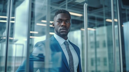 Wall Mural - black people african american wear formal suit business people standing focus concentrate in modern interior office portrait shot