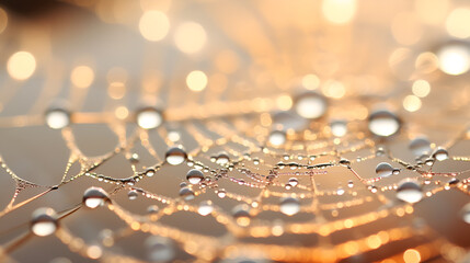 Wall Mural - close up of  a web net with water drops , water drops with shining effect 