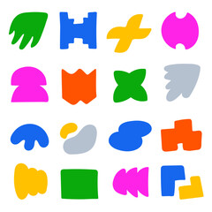 Sticker - Hand drawn shapes set. Doodle colorful brutalist forms collection 