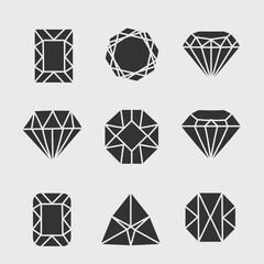 Wall Mural - Set of diamonds in flat style. Linear outline sign. Vector icon logo design diamonds. Jewel and gem icons and symbols. Effect background Diamond Shapes gemstone. Star sparkling stars glittery