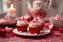 Handmade Valentine's Day Cupcakes On The Table