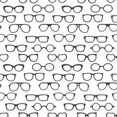 Seamless pattern, silhouettes of vision glasses on a white background. Background, print, vector