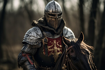 Wall Mural - Noble royal knight in full armor riding a horse - epitomizing bravery and honor from the medieval era.