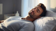 © AspctStyle - Man sleeping on a comfortable bed in morning rest for healthy wellness and relaxing in the morning