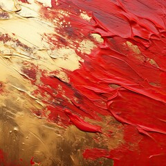 Wall Mural - Gold and red paint on the wall. Streaks and drops. Textured abstract background