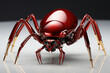 Artwork of a red liquid metal spider and white background. Generative AI.