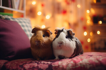 Aufkleber - Sweet pixel art of guinea pigs cuddling in a pixelated setting, capturing the warmth of retro small-animal companionship.