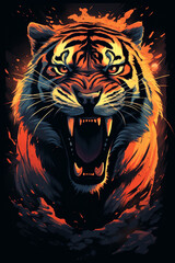 Poster - Dynamic pixel art capturing the powerful roar of a tiger, reminiscent of classic video game graphics.