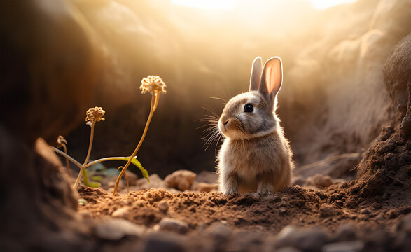 rabbit in the field  ai generative 