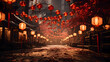 Chinese red lantern in the night of Chinese New Year of happiness, 2024. Dragon.