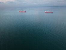 Two Tankers In The Baltic Sea Off The Coast Of Kakkumäe. Drone Photography.