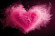 Heart-shaped cloud of pink smoke against dark background, a perfect blend of romance and mystery for Valentine's Day promotions, or evocative cosmetic advertising.