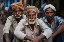 Poor And Jobless Men Waiting On The Street In India For A Job Offer