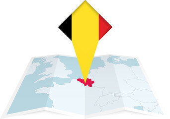 Wall Mural - Belgium pin flag and map on a folded map