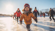 © gpointstudio - Cheerful children skating on ice rink