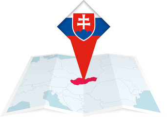 Slovakia pin flag and map on a folded map
