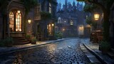 Fototapeta Fototapeta uliczki - Mysterious Medieval Cobblestone Street at Night - Atmospheric Old Town Illustration