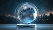 Digital world globe on tech base, illustrating global communication and Web3