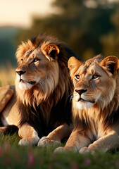 Wall Mural - Lion family, cubs, love, photographic image with animals perfect for wall decoration . Ai Generative