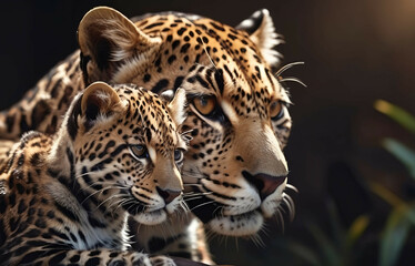 Wall Mural - Jaguar Leopard family, cubs, love, photographic image with animals perfect for wall decoration