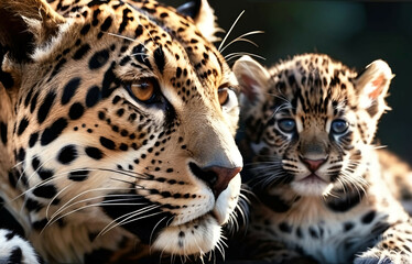 Poster - Jaguar Leopard family, cubs, love, photographic image with animals perfect for wall decoration