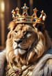 Portrait of the Lion King War , King crown Imperial Roman , History  Ai Generative Animal