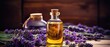 Essential Aromatic oil and lavender flowers, natural remedies, aromatherapy, beauty treatment items for spa procedures