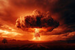 © arhendrix - A nuclear explosion with a red background and the word nuclear on the bottom