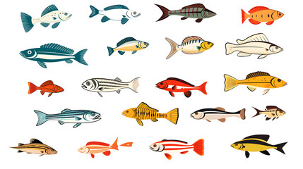 Wall Mural - set of colorful fish and fishes