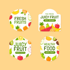 Wall Mural - Hand drawn juicy fruit labels collection with fresh fruit pieces